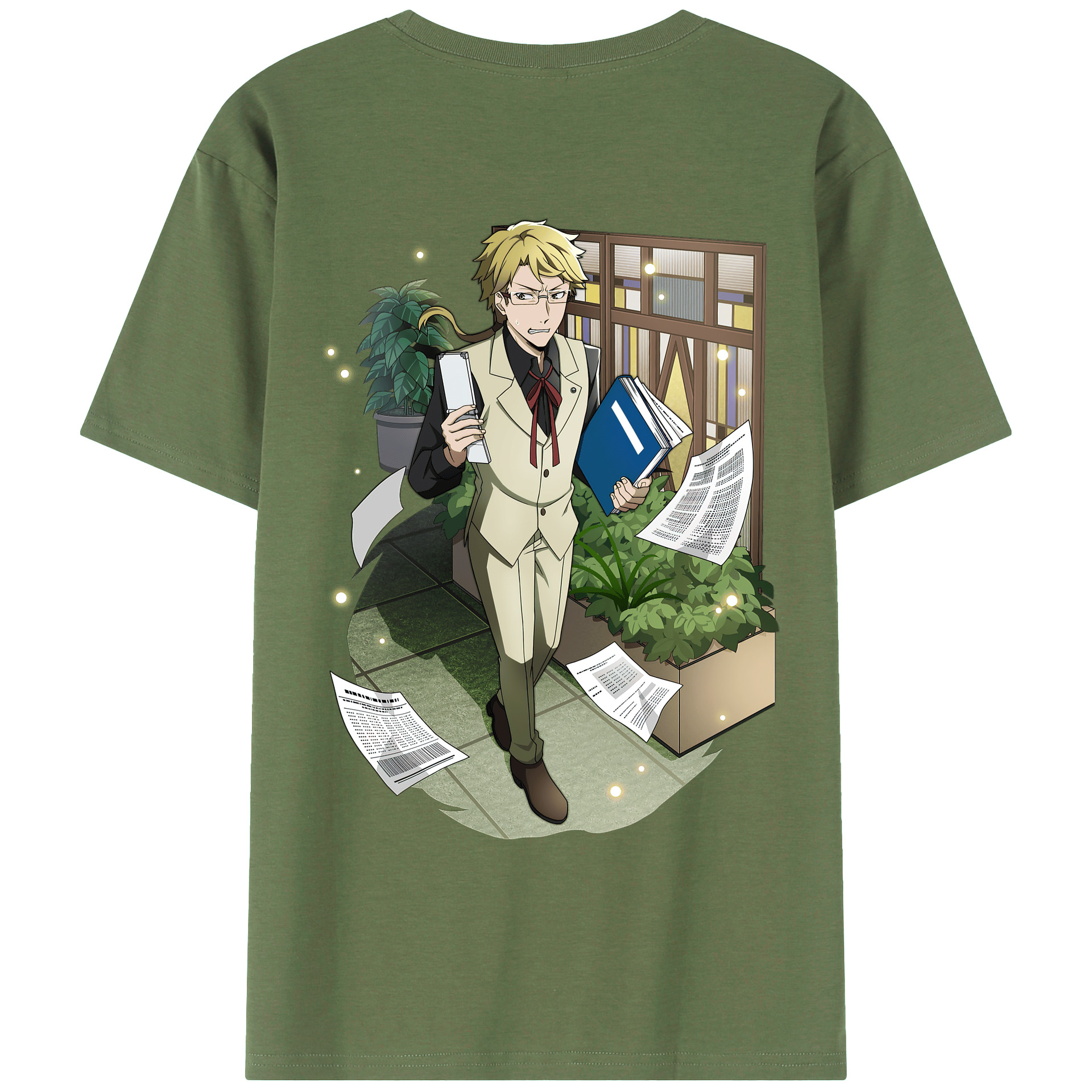 （画像用） 文豪ストレイドッグス Bungo Stray Dogs 綿100％ メンズ半袖Tシャツ（バックプリント） 通気性